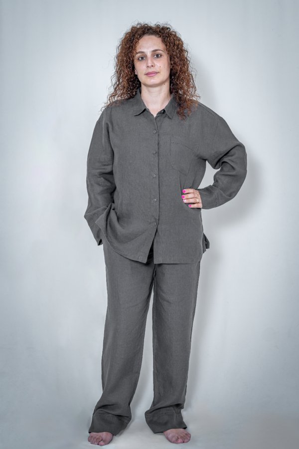 Camisa Linho Cinza Mulher