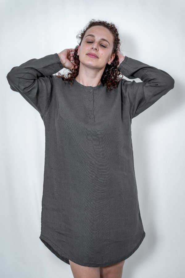 Camisa de Dormir Linho Cinza Mulher