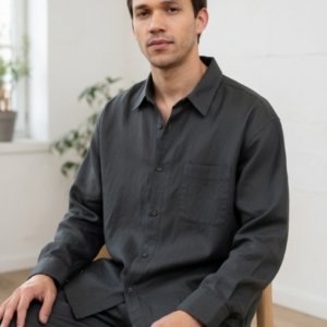 Camisa Linho Cinza Homem