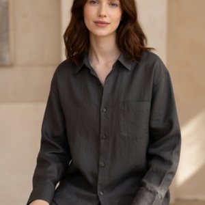 Camisa Linho Cinza Mulher