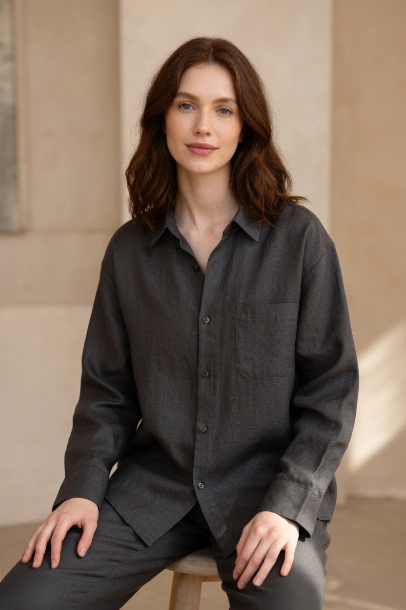 Camisa Linho Cinza Mulher - Image 2