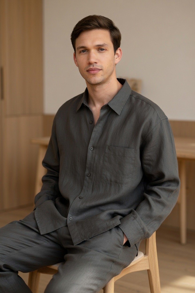 Camisa Linho Cinza Homem - Image 6