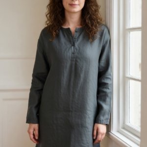 Camisa de Dormir Linho Cinza Mulher